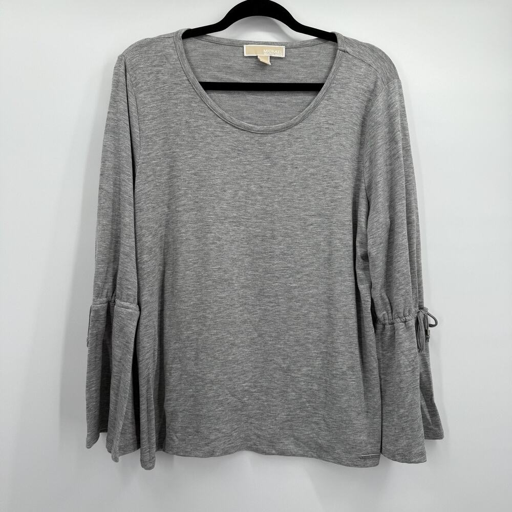Michael Kors Shirt Womens Large Long Sleeve Bell Cuff Pullover Tie Detail Top